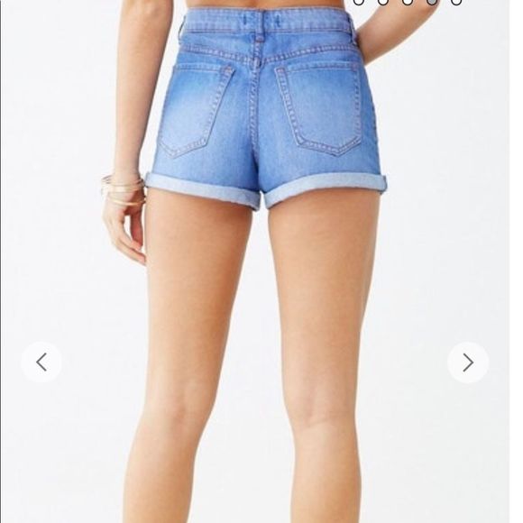 Cuffed High Waisted Denim Shorts - Picture 3 of 6